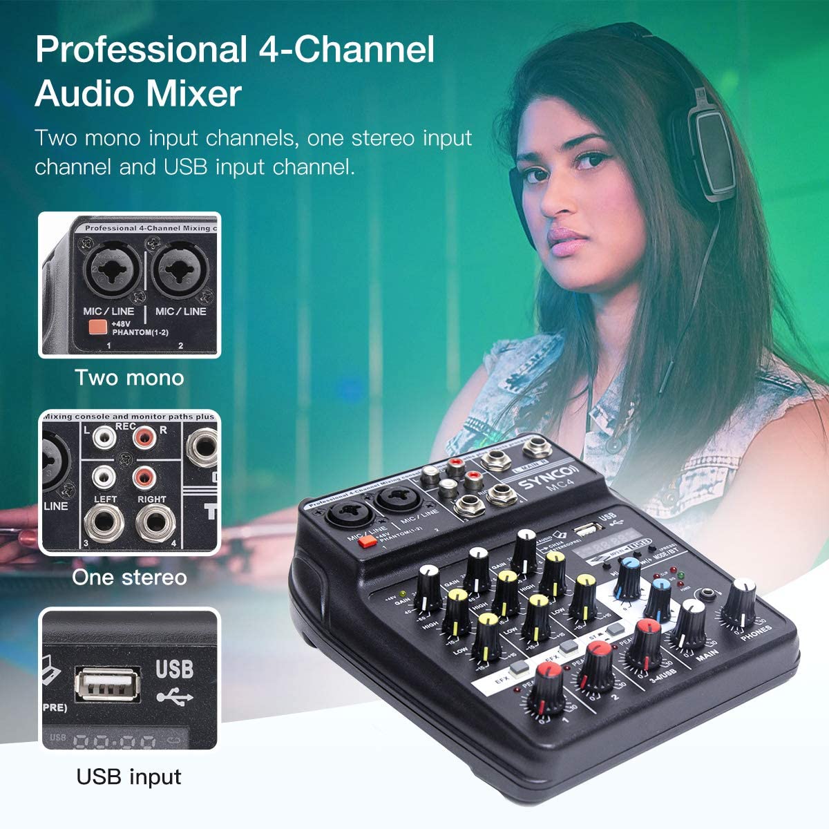 Synco MC4 USB stol 4x kanala Bluetooth podcast streaming