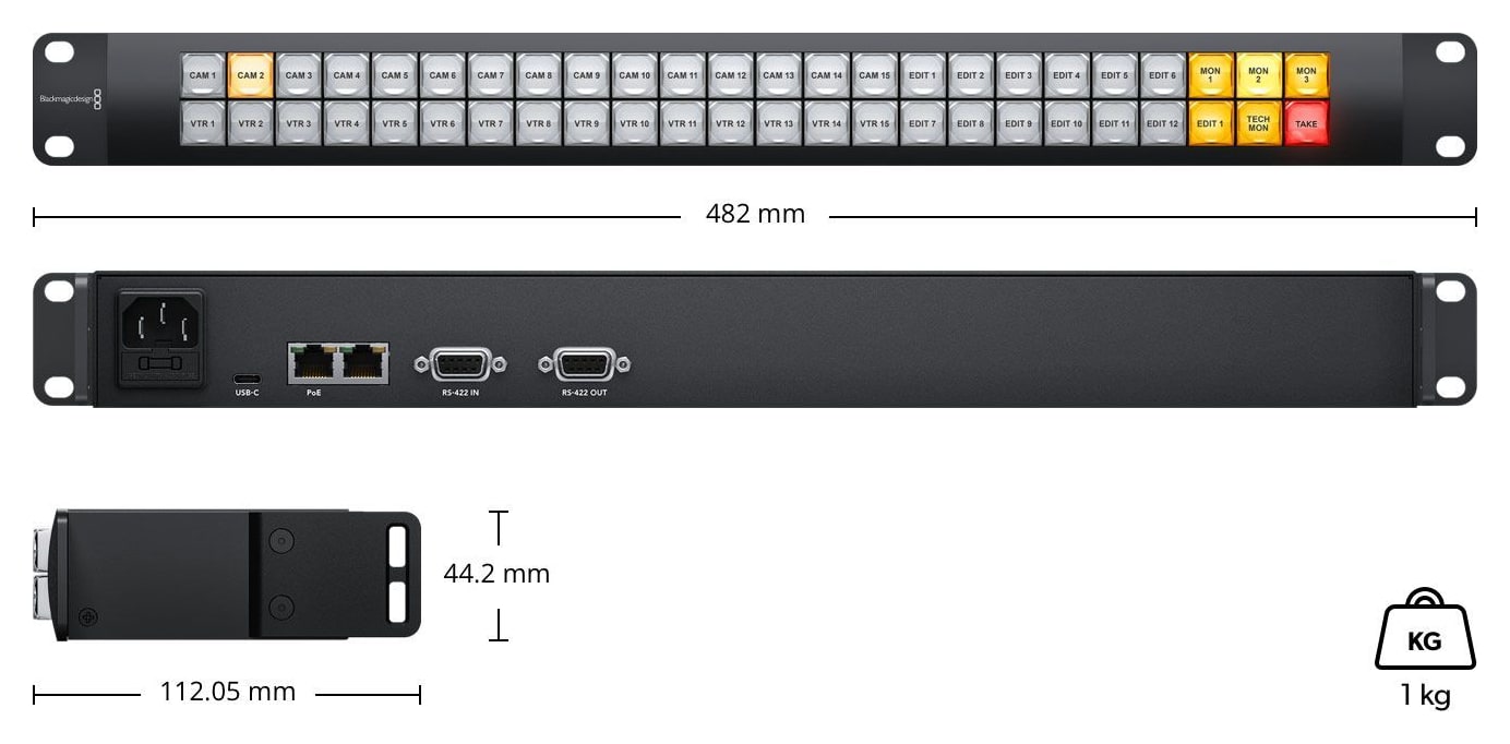 Blackmagic Videohub Smart Control Pro – Dimenzije i masa