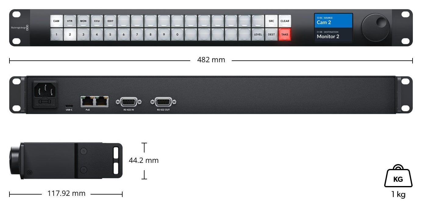Blackmagic Videohub Master Control Pro – Dimenzije i masa