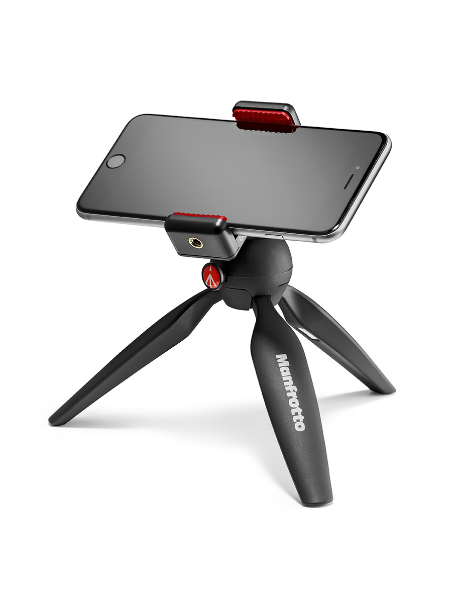 Manfrotto MCLAMP s telefonom na mini stativu PIXI