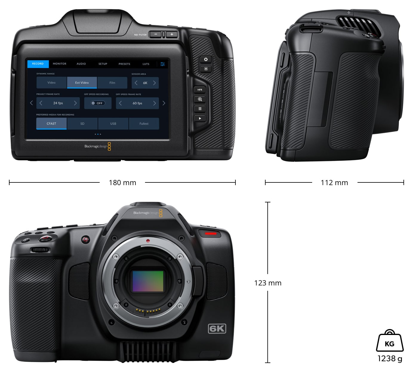 Blackmagic Pocket Cinema Camera 6K Pro – Dimenzije i težina