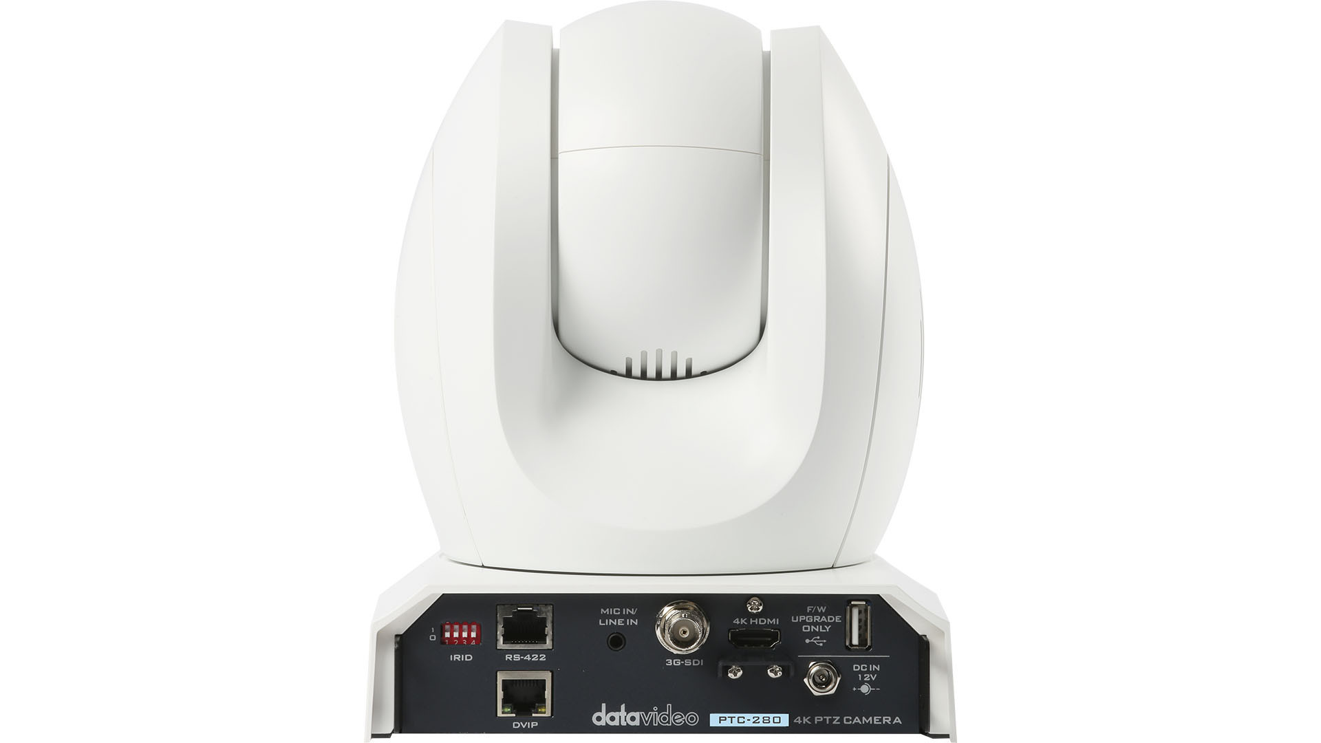 Stražnja strana Datavideo PTC-280W s priključcima 3G-SDI, HDMI, DVIP, RS-422 i napajanja