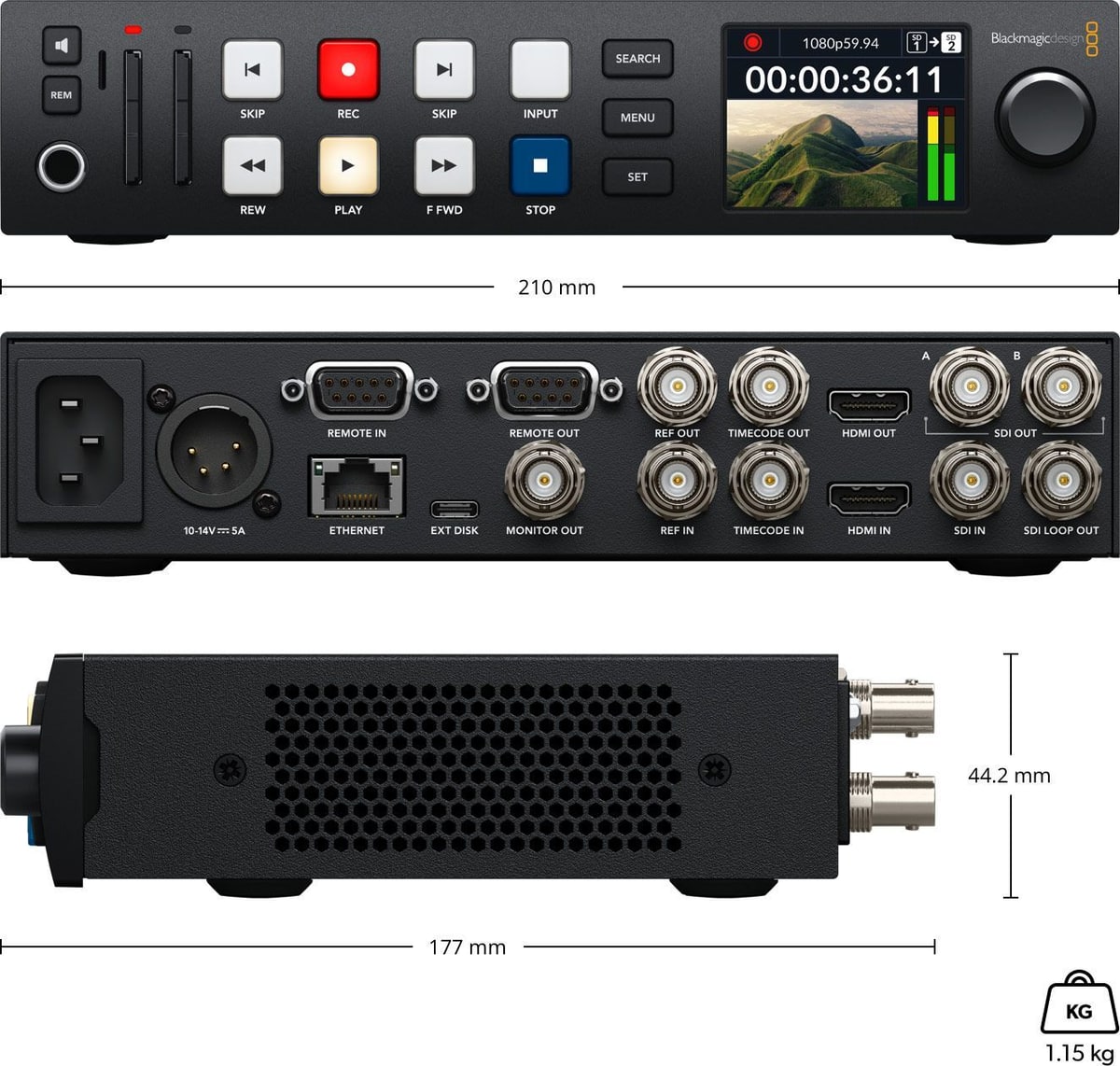 HyperDeck Studio HD Plus – Dimenzije i masa