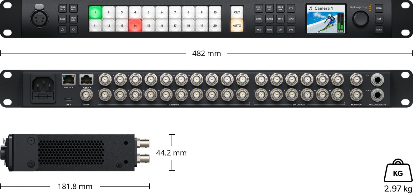 ATEM 2 M/E Constellation HD – Dimenzije i težina
