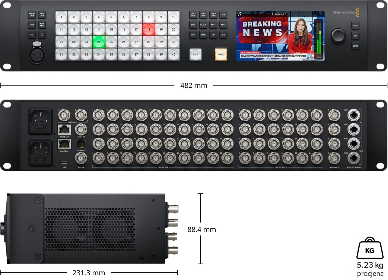 ATEM 4 M/E Constellation HD – Dimenzije i težina