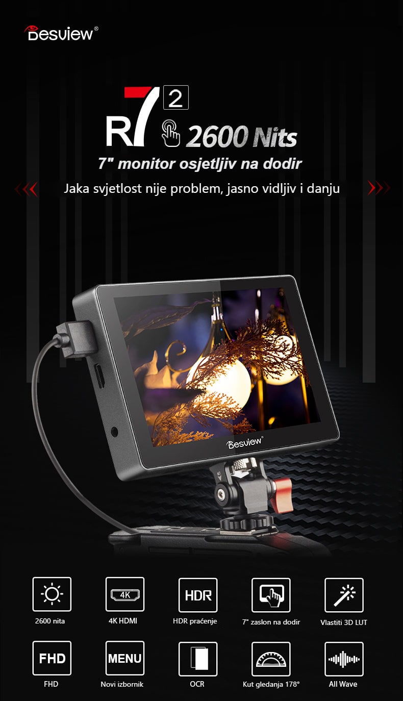 Desview R7II (R72) – 7" monitor za kameru osjetljiv na dodir, svjetline 2600 nita