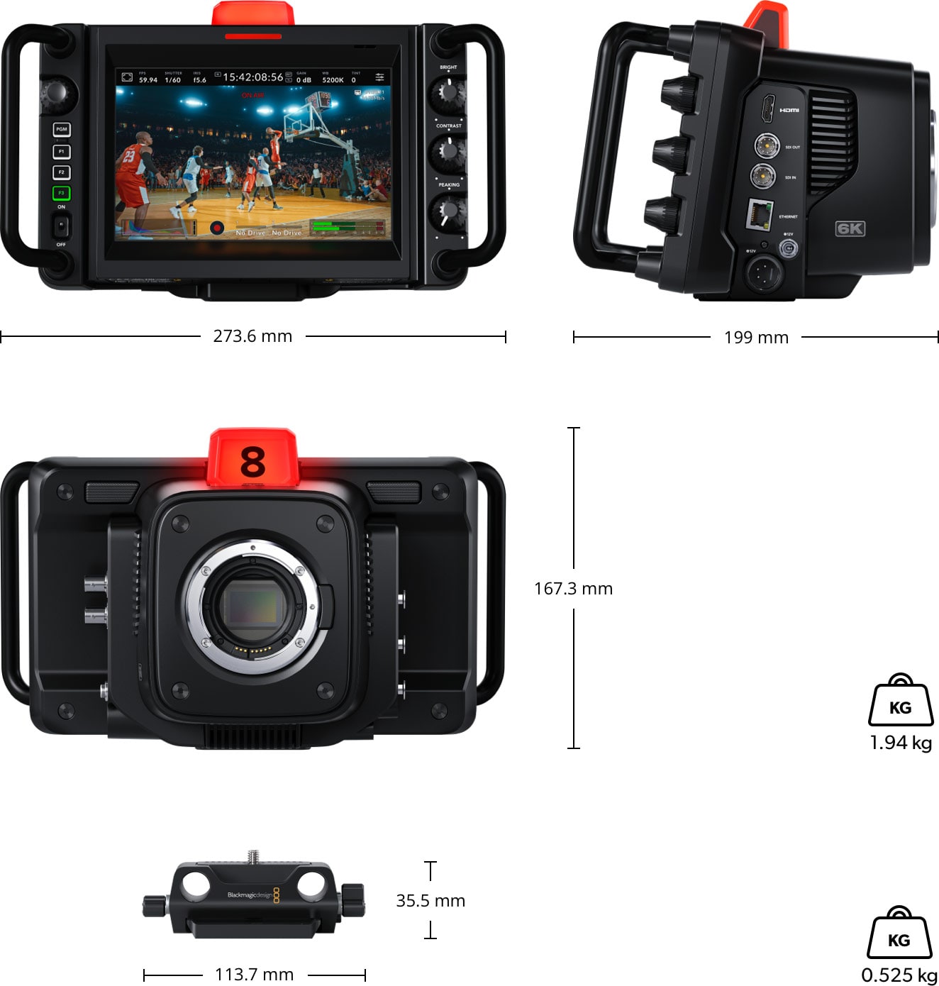 Blackmagic Design Studio Camera 6K Pro – Dimenzije i težina