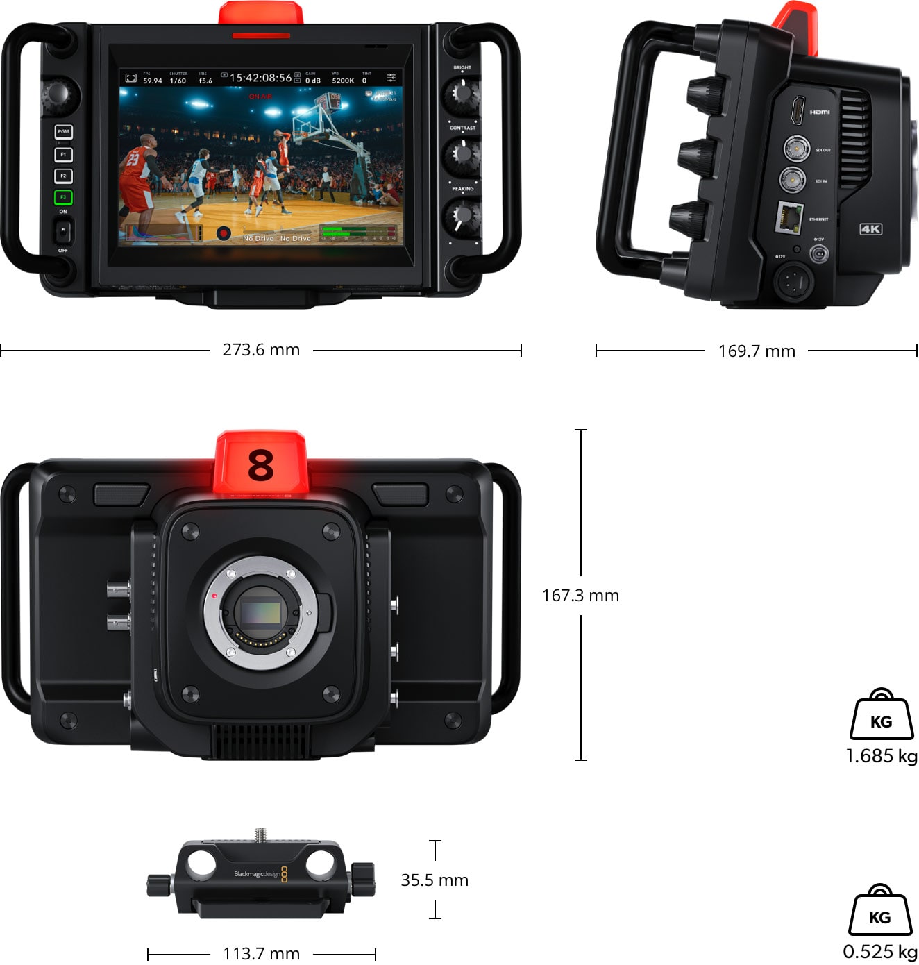 Blackmagic Design Studio Camera 4K Pro G2 – Dimenzije i težina