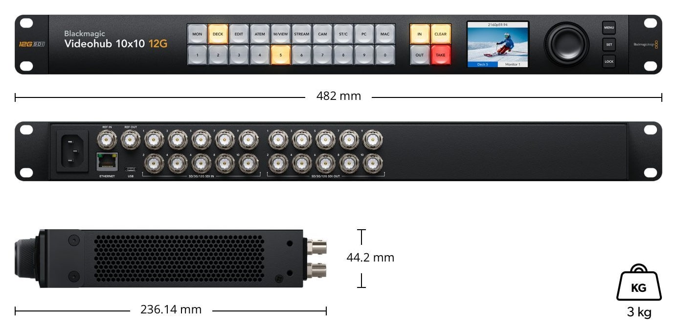 Blackmagic Videohub 10x10 12G – Dimenzije i masa