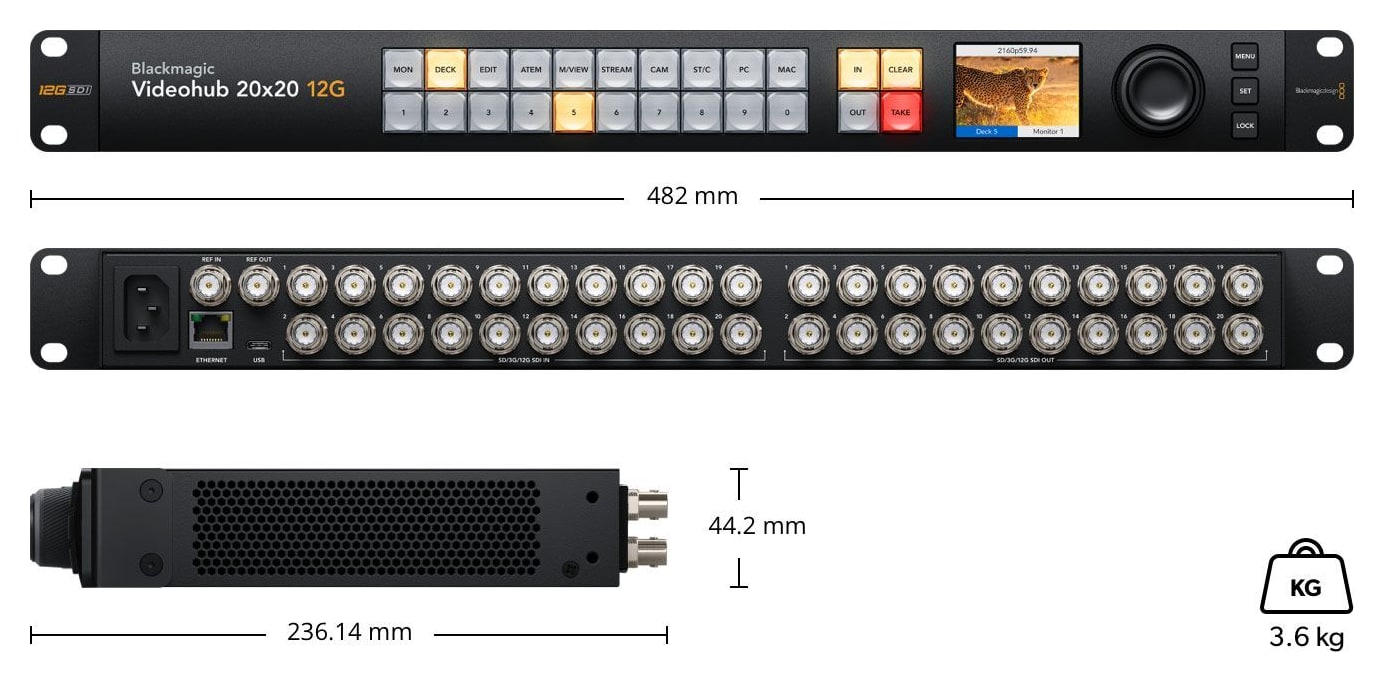 Blackmagic Videohub 20x20 12G – Dimenzije i masa