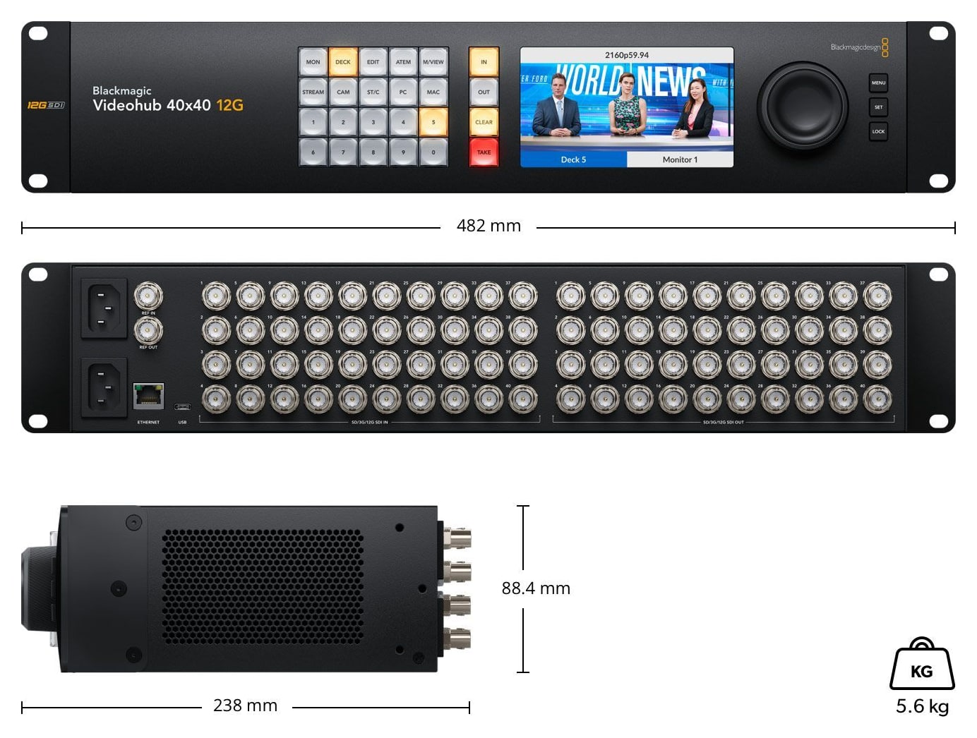 Blackmagic Videohub 40x40 12G – Dimenzije i masa