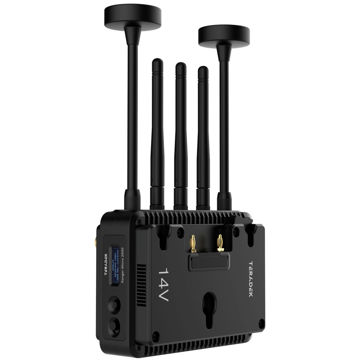 Přijímač Teradek Ranger Micro 5000 s destičkou Gold-Mount, zadní pohled