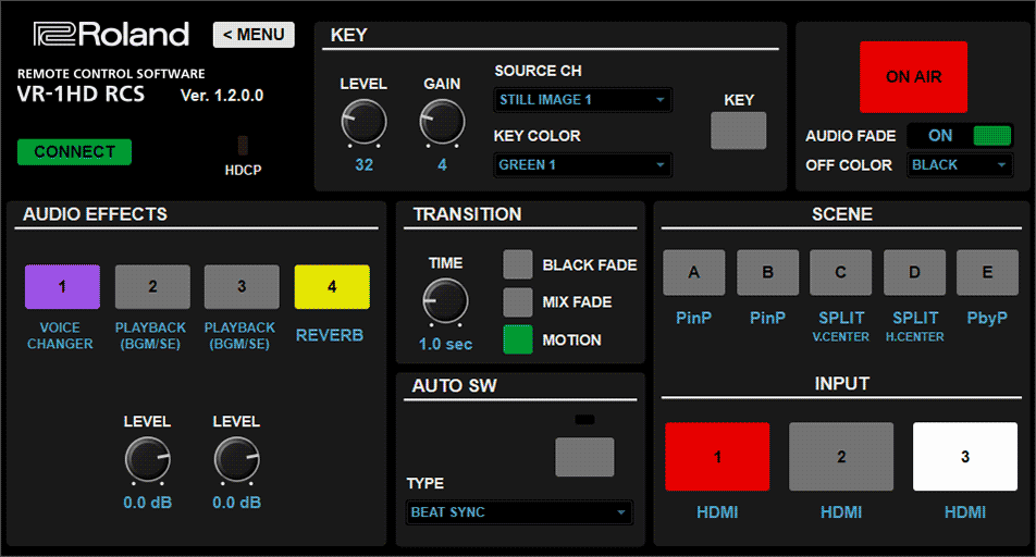 Glavni zaslon V-1HD RCS-a