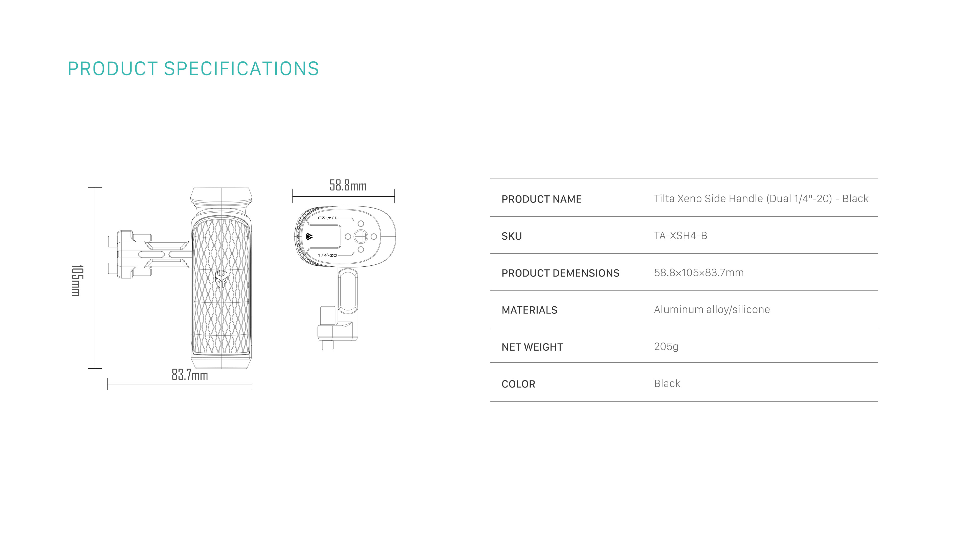 Tilta Xeno bočna ručka (Dual 1/4"-20) Tilta Xeno Side Handle (Dual 1/4"-20)