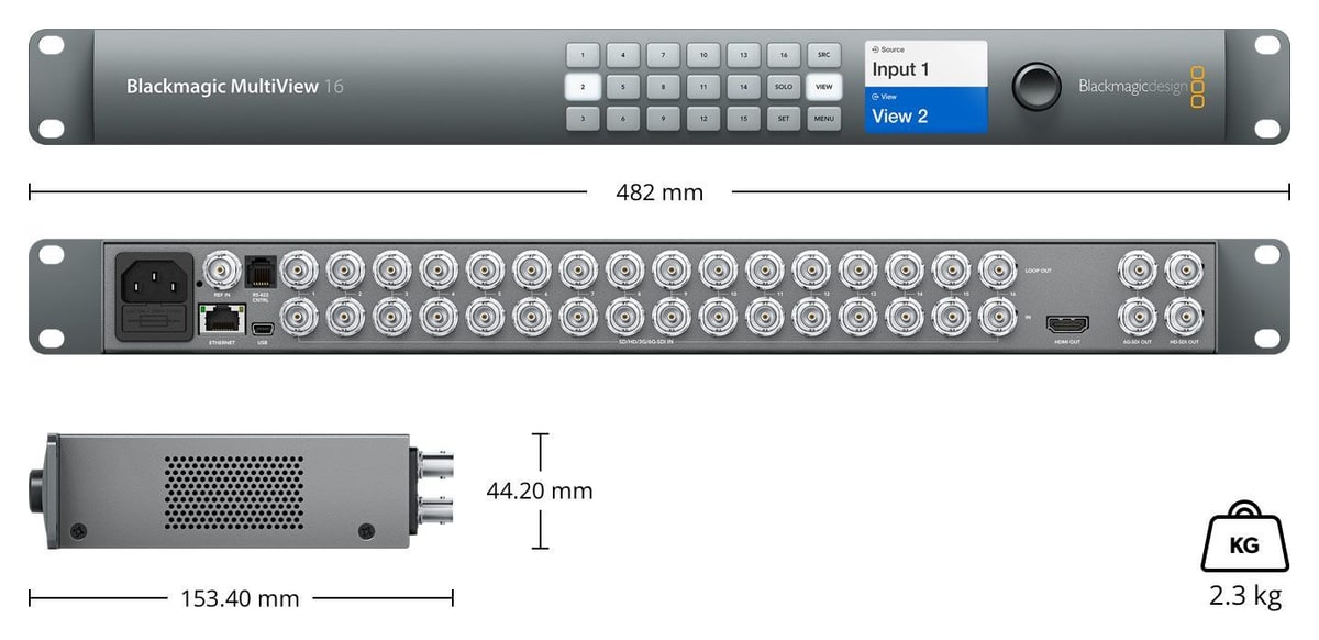 Blackmagic MultiView 16 – Dimenzije i masa