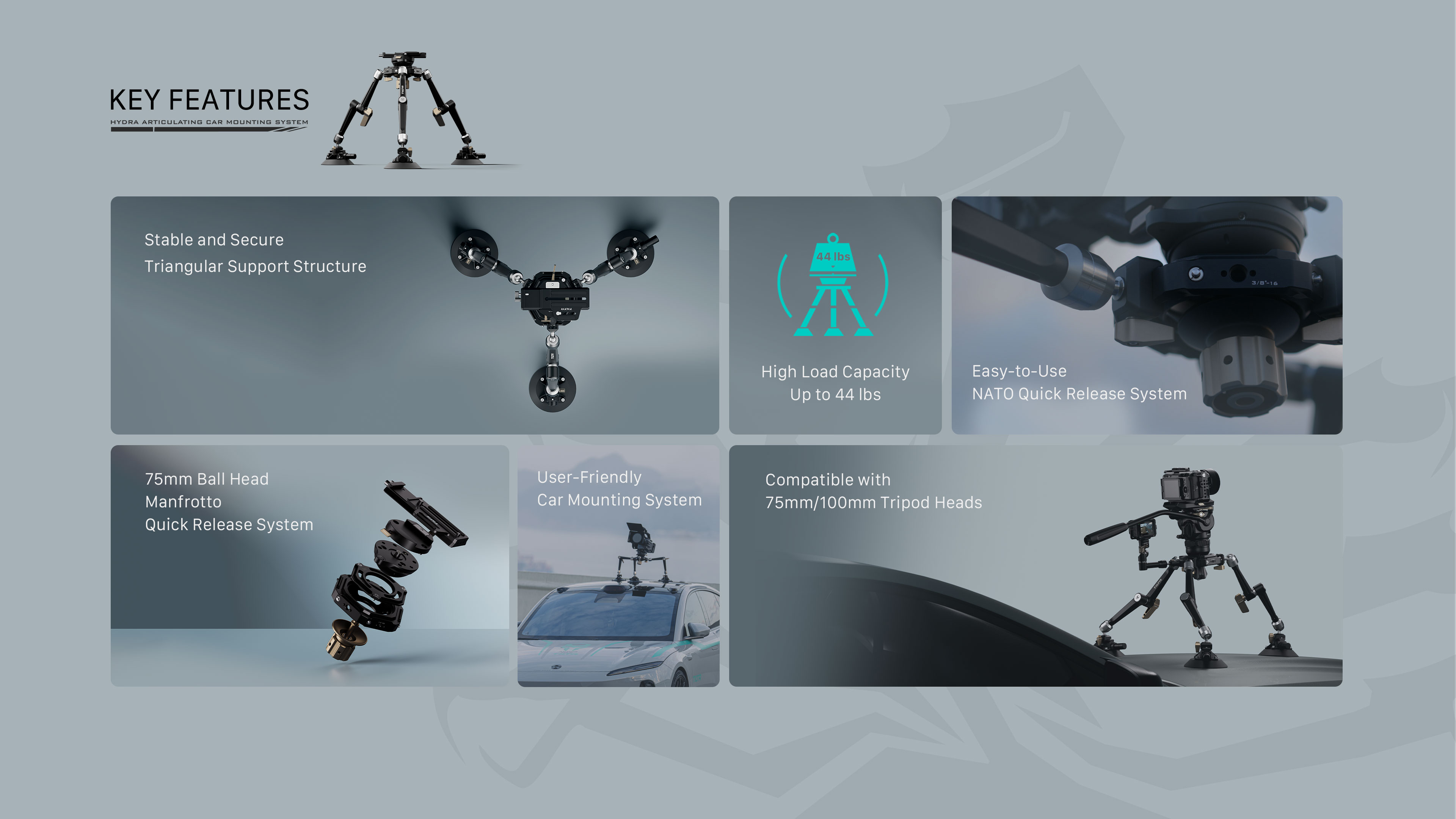 Hydra zglobni sustav za montažu na automobil Hydra Articulating Car Mounting System