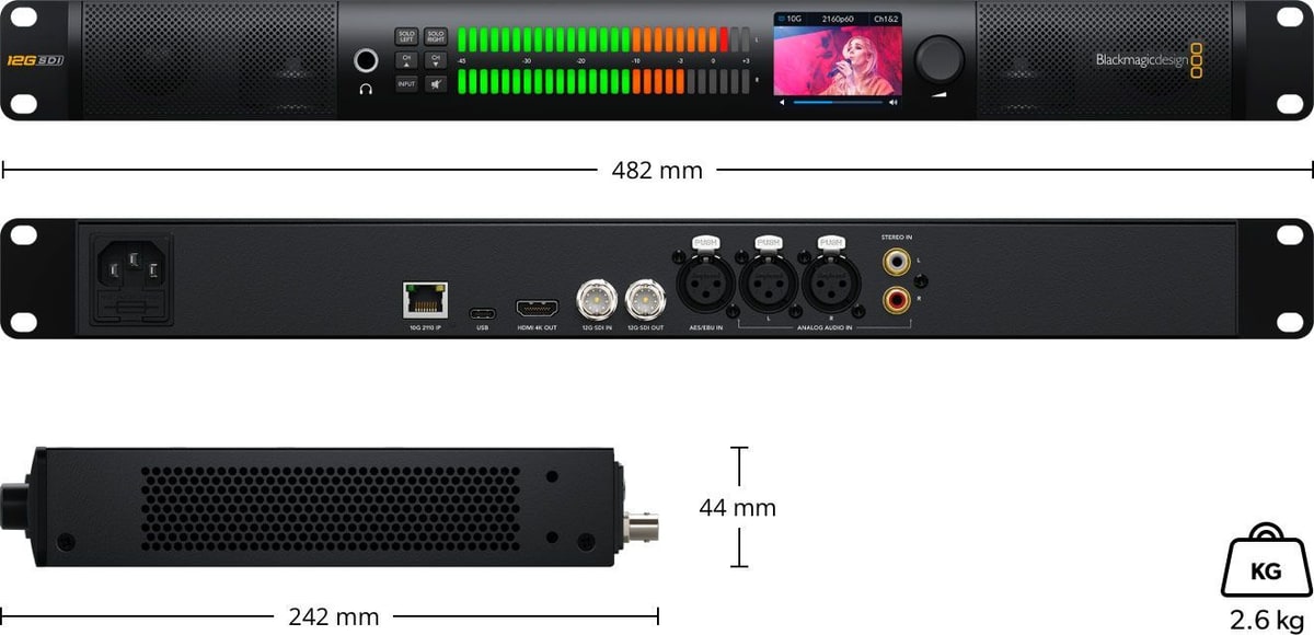 Blackmagic Audio Monitor 12G G3 – Dimenzije i masa