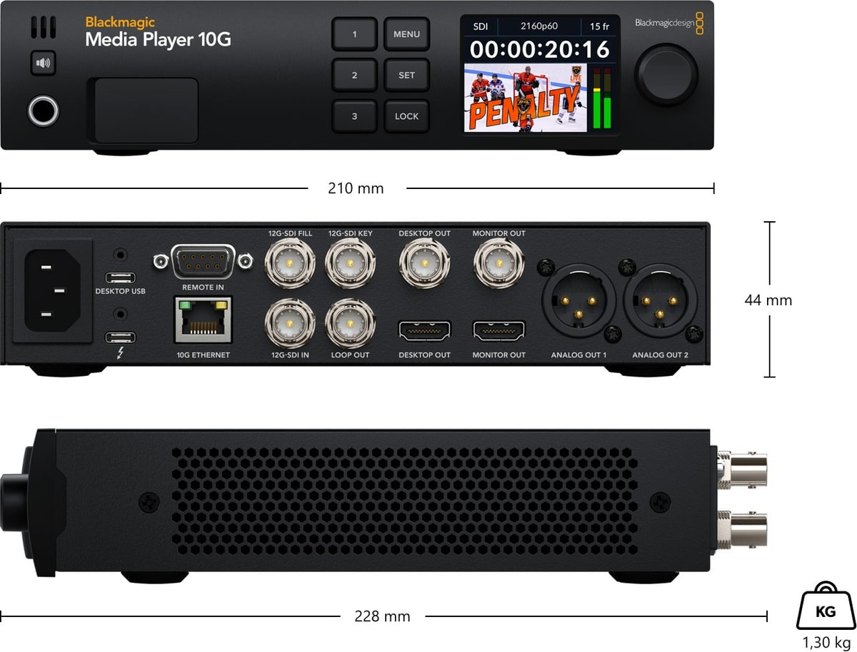 Blackmagic Design Media Player 10G – Dimenzije i masa