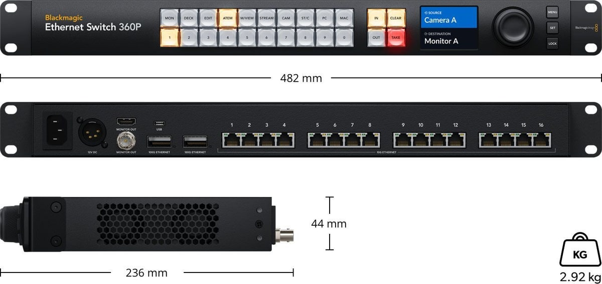 Blackmagic Ethernet Switch 360P – Dimenzije i masa