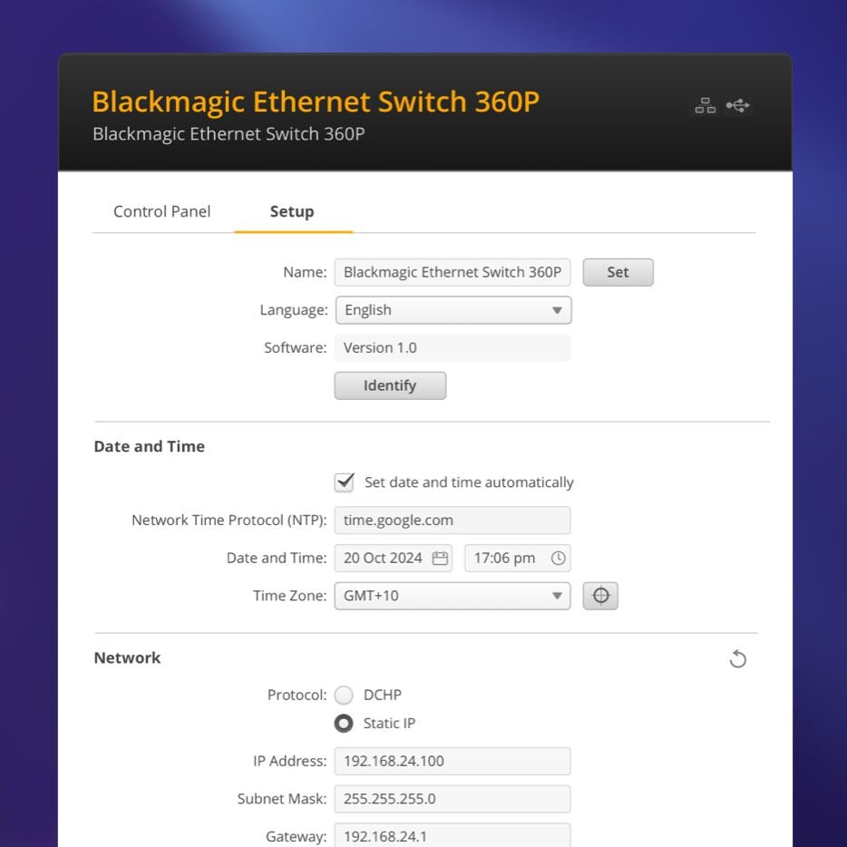 Blackmagic Ethernet Switch 360P – Softver za postavke i ažuriranja