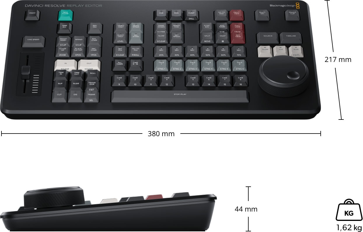 DaVinci Resolve Replay Editor – Dimenzije i težina