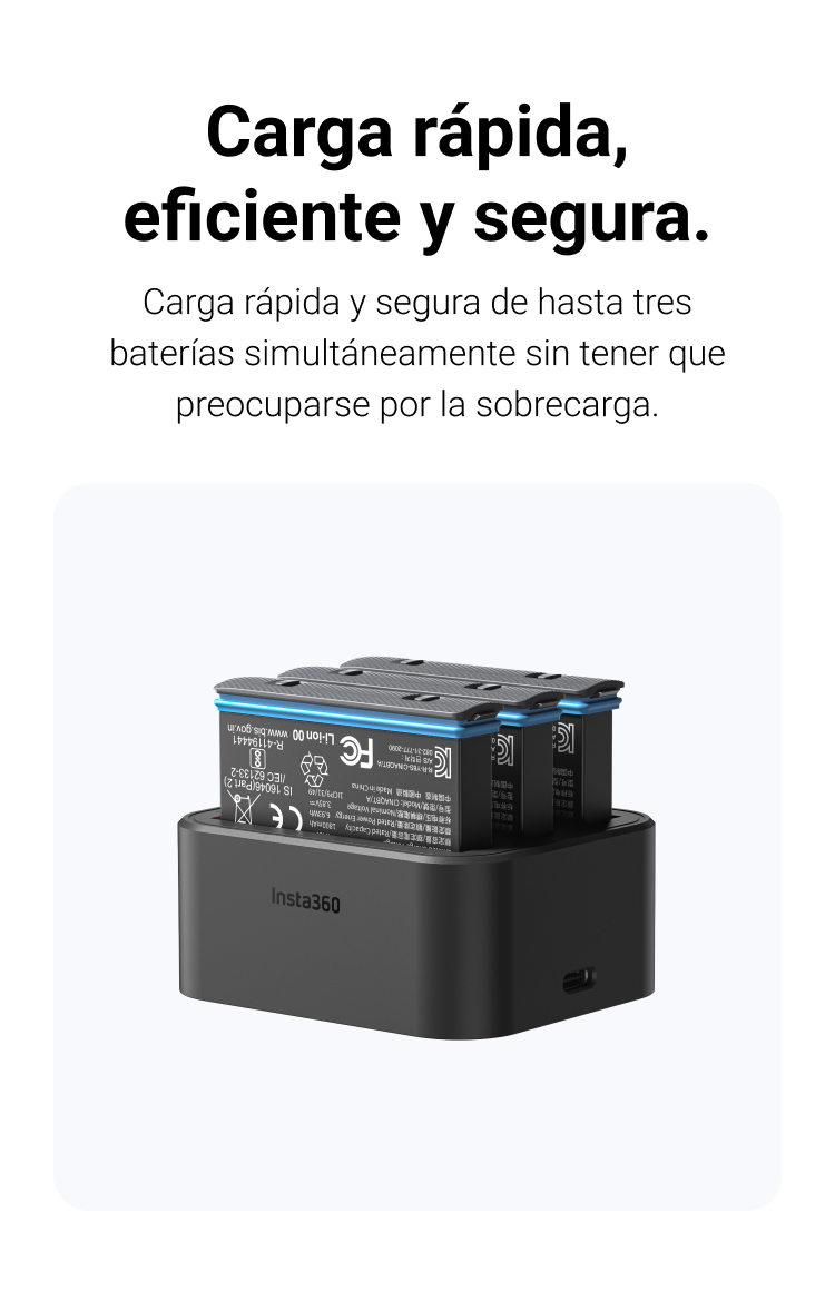 Službena slika Insta360 X3 Fast Charge Huba s umetnute tri baterije