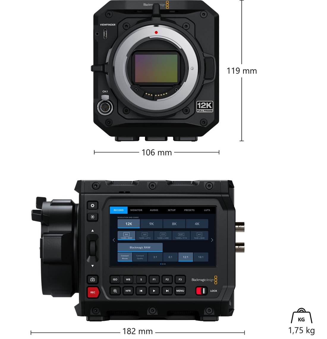 Blackmagic PYXIS 12K EF – Dimenzije i masa
