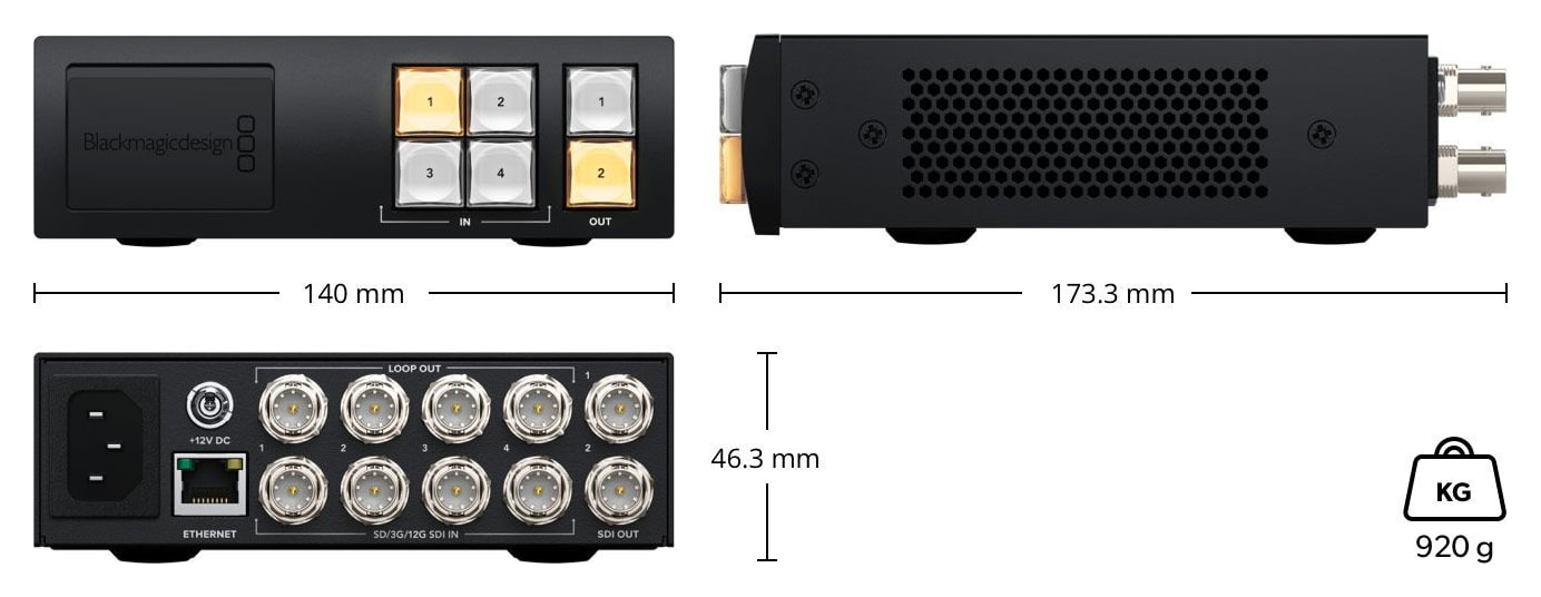 Blackmagic Videohub Mini 4x2 12G – Dimenzije i masa