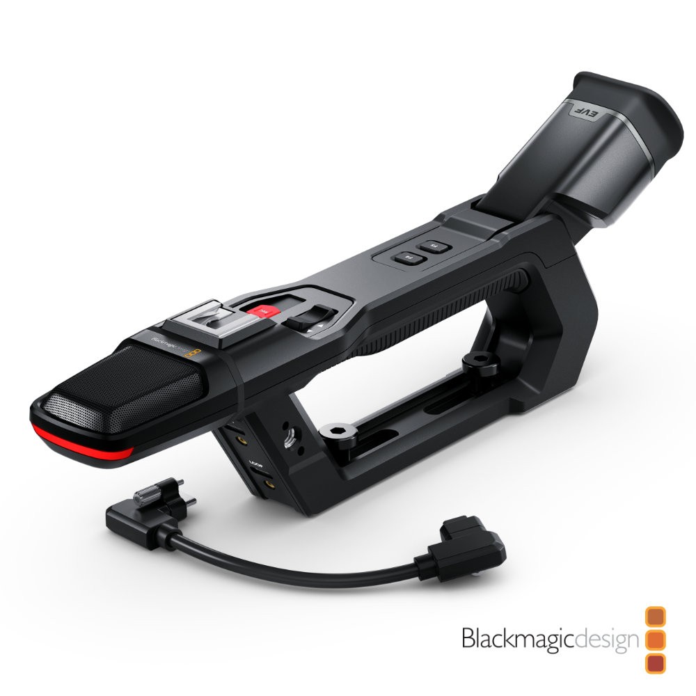 Detail hledáčku a ovládacích prvků Blackmagic PYXIS Pro Handle