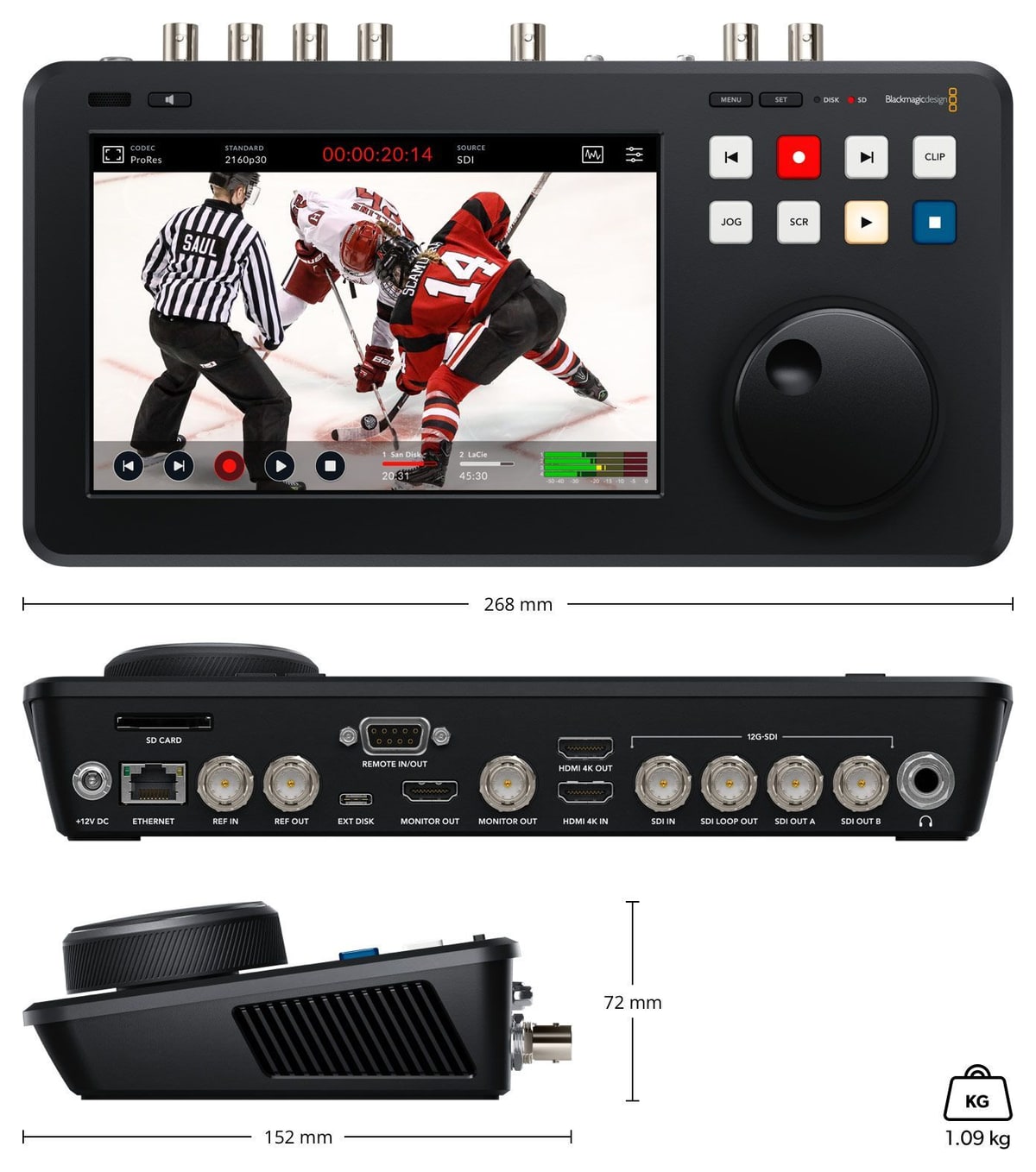 HyperDeck Shuttle 4K Pro 2TB – Dimenzije i masa