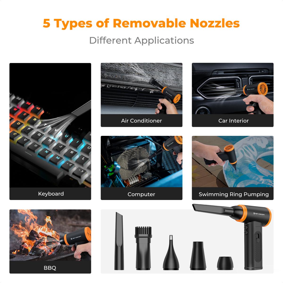 K&F Concept 12-1 čistač prašine bez četkica, podesiv u 3 brzine, super snaga vjetra, punjiv i prijenosan, za dubinsko čišćenje računala, tipkovnice, sušenje automobila, kućno čišćenje - zamjena za boce komprimiranog zraka