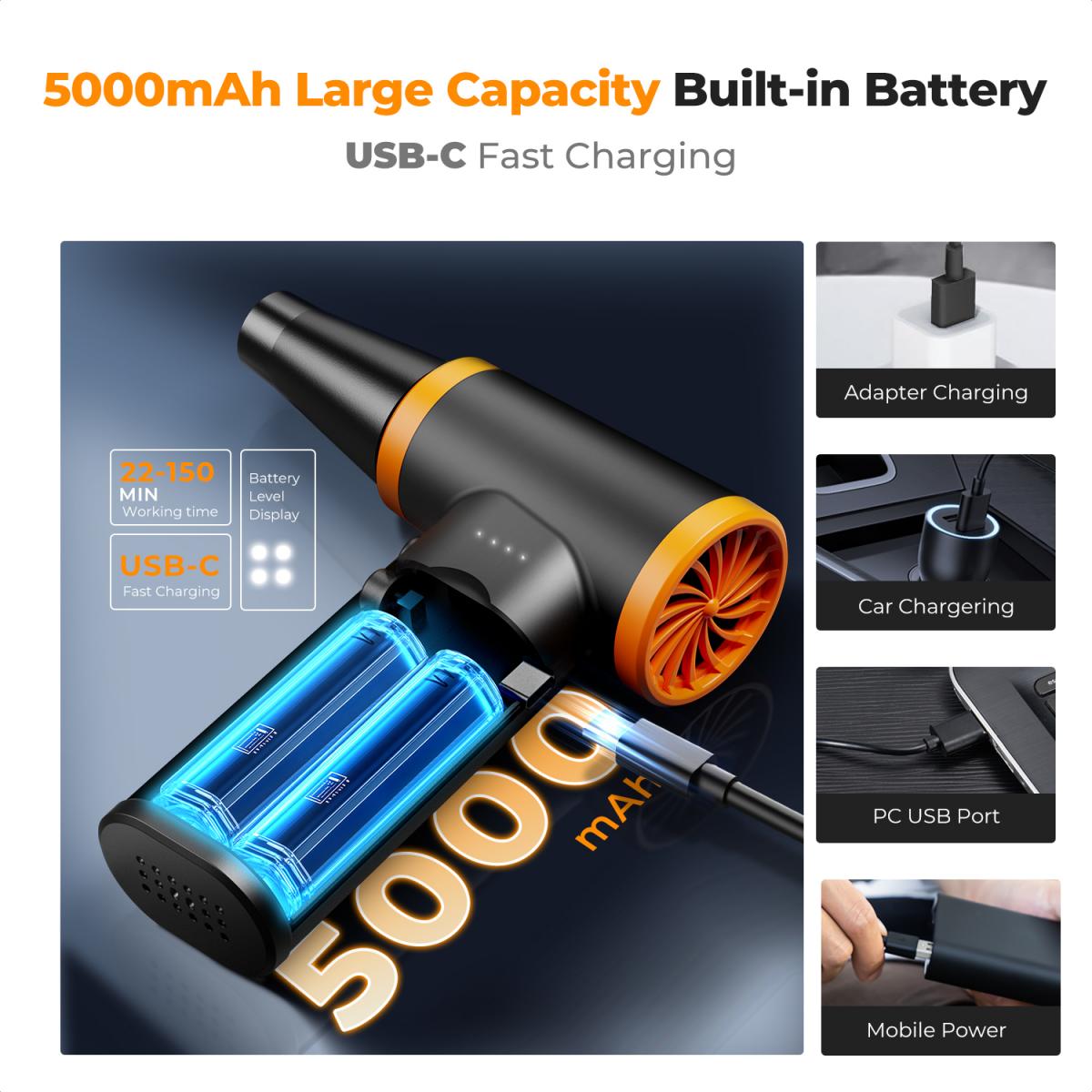 K&F Concept 12-1 čistač prašine bez četkica, podesiv u 3 brzine, super snaga vjetra, punjiv i prijenosan, za dubinsko čišćenje računala, tipkovnice, sušenje automobila, kućno čišćenje - zamjena za boce komprimiranog zraka