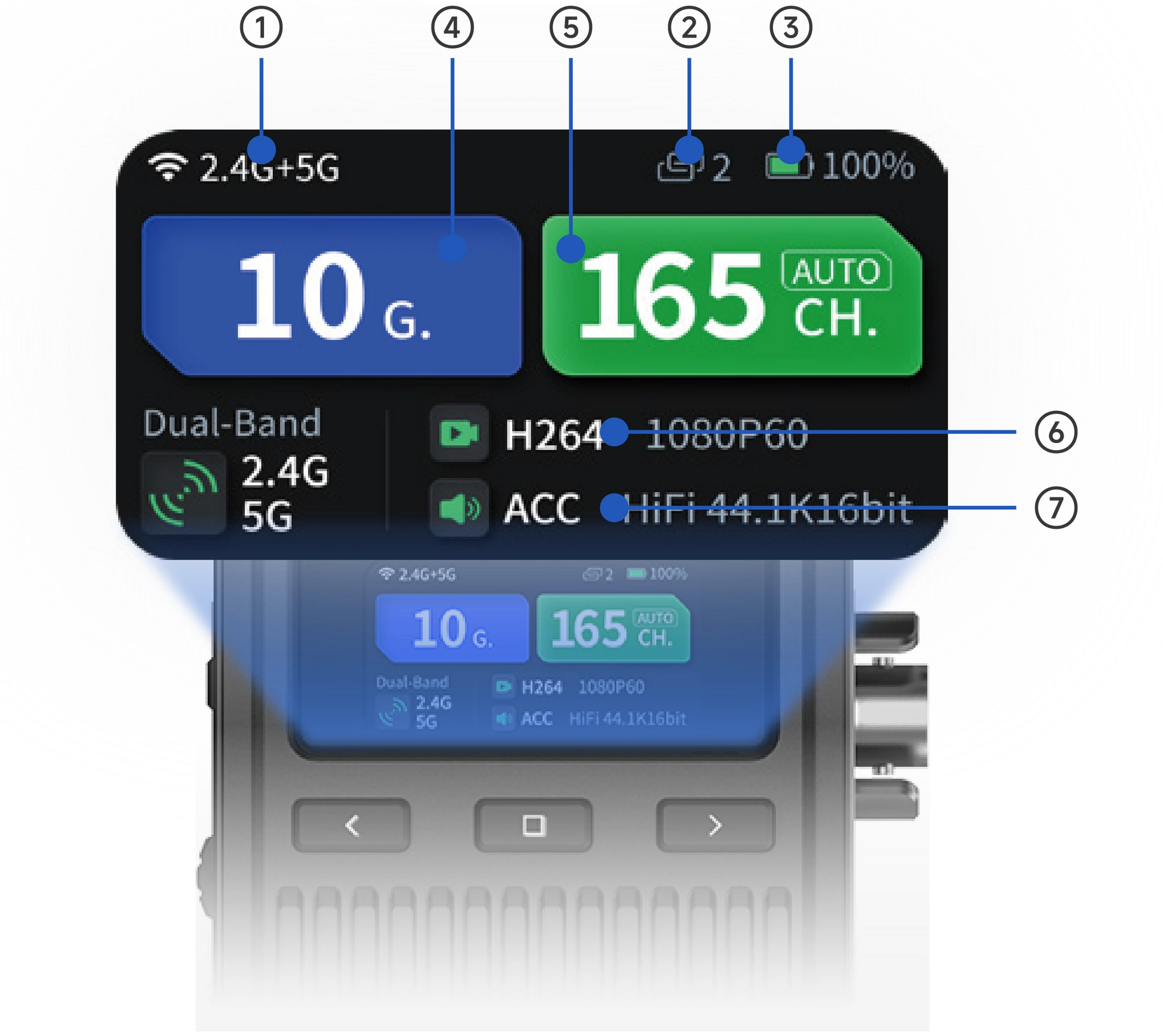 Status veze na zaslonu · Accsoon CineView 2 SDI