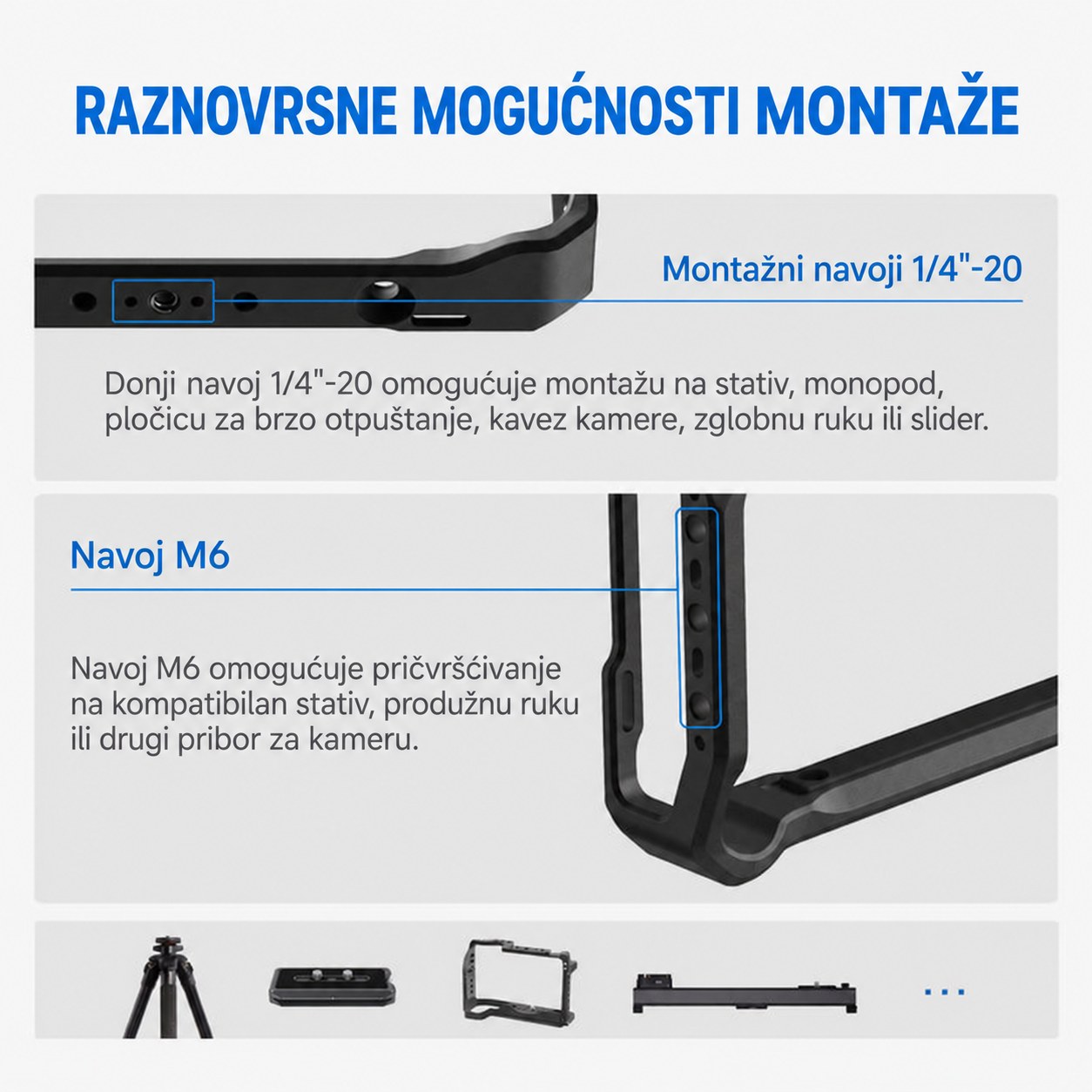 Shema montaže 1/4″-20 i M6