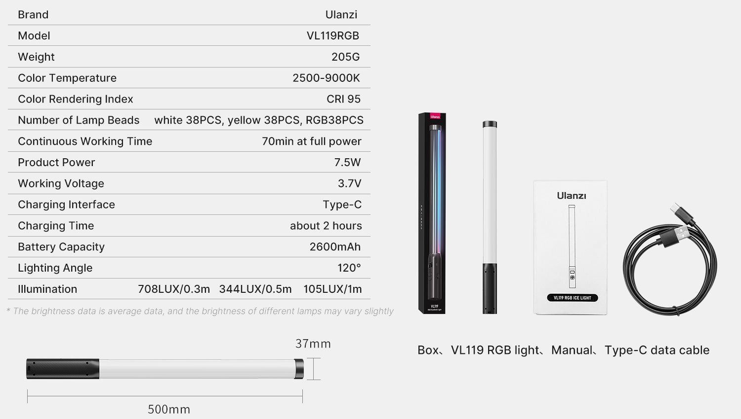 Ulanzi VL119 RGB ručni svjetlosni štapić