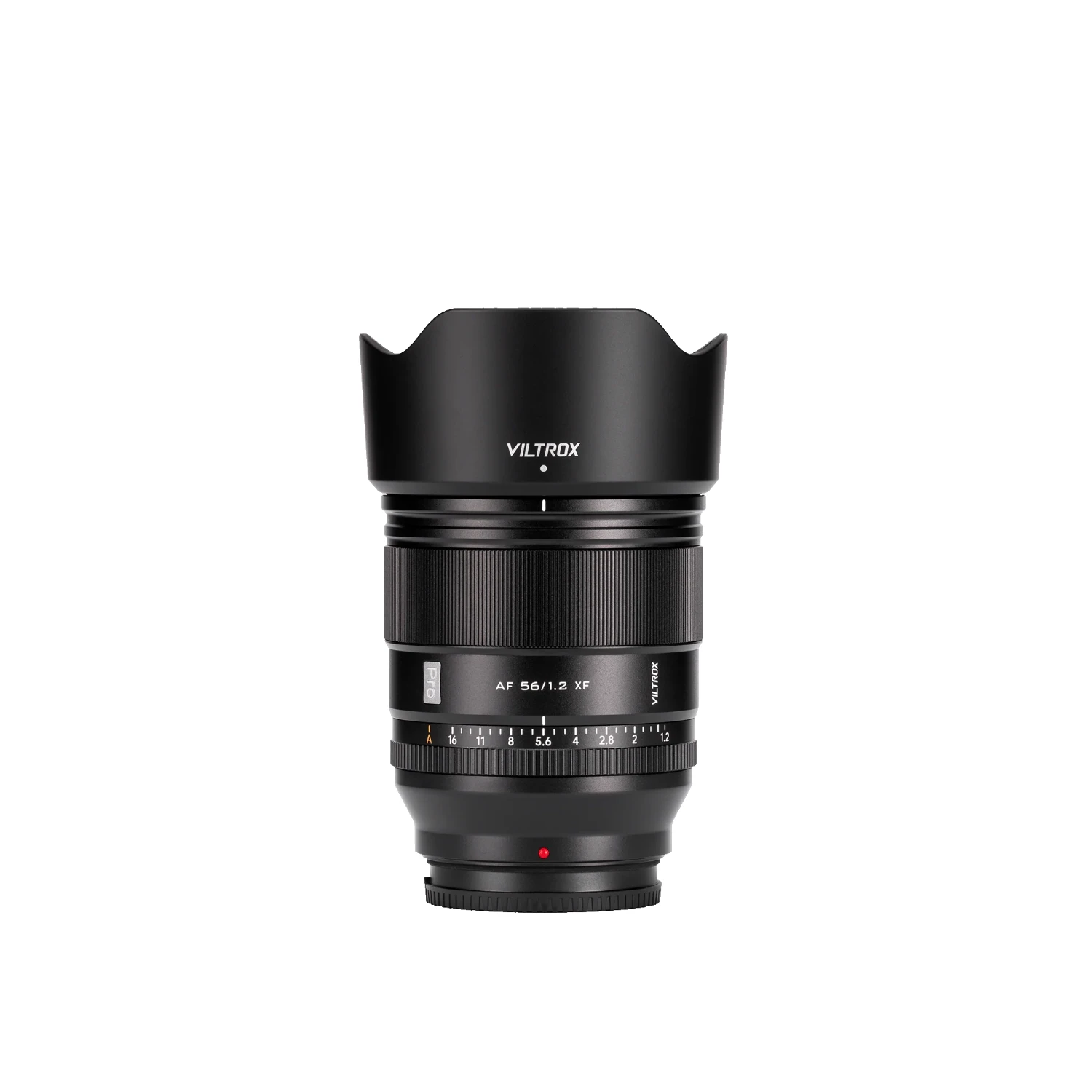 Viltrox AF 56mm F1.2 Pro XF se sluneční clonou a krytkami