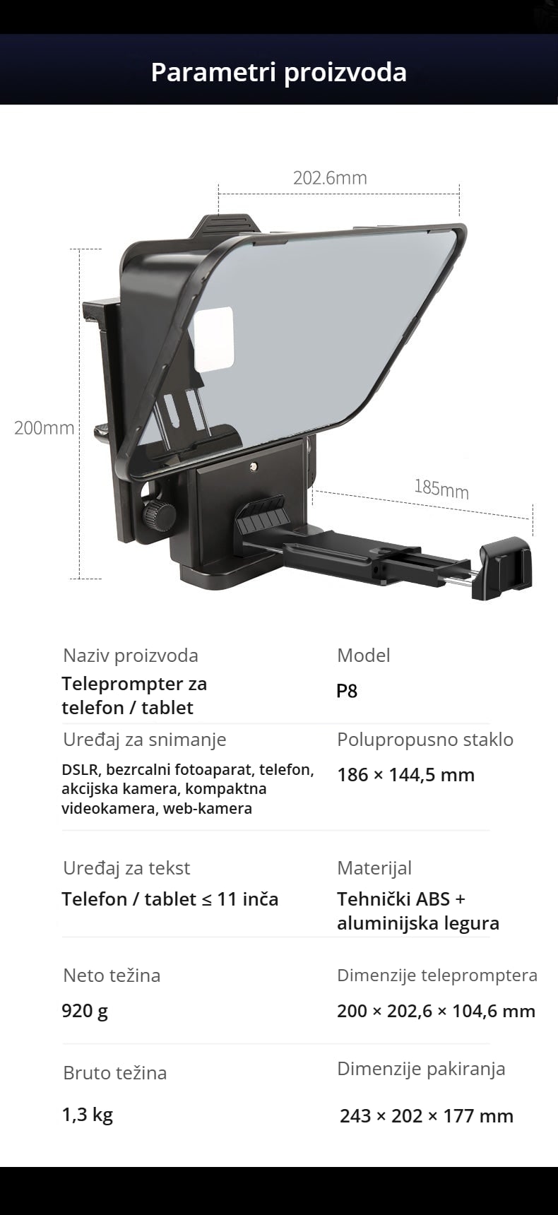 Dimenzije i parametri