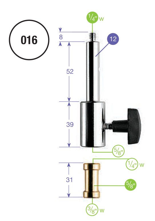 Kotirani crtež proizvođača za Manfrotto 016 i umetak 119