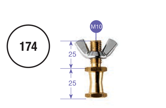Crtež modela Manfrotto 174 s oznakom M10 i dvije mjere od 25 mm