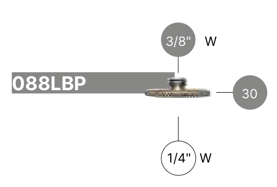 Crtež proizvođača 088LBP: vanjski navoj 3/8, unutarnji 1/4 i prirubnica 30 mm