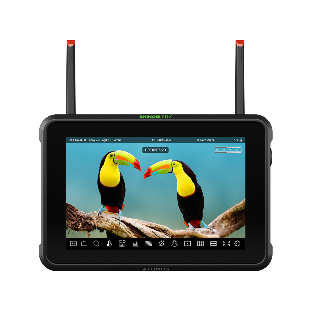 Monitor Atomos Shinobi 7 RX s prednje strane