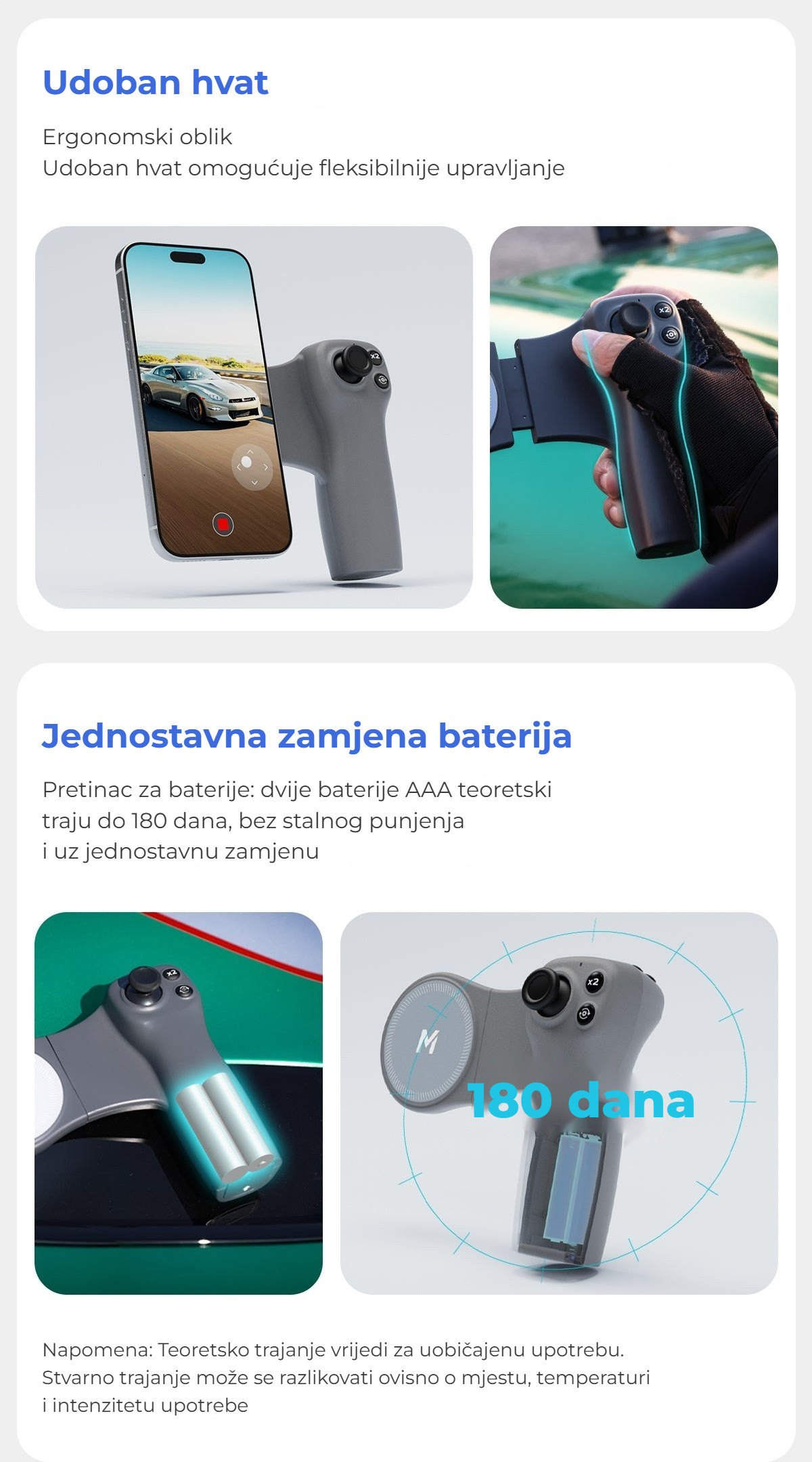 Udoban hvat i jednostavna zamjena baterija