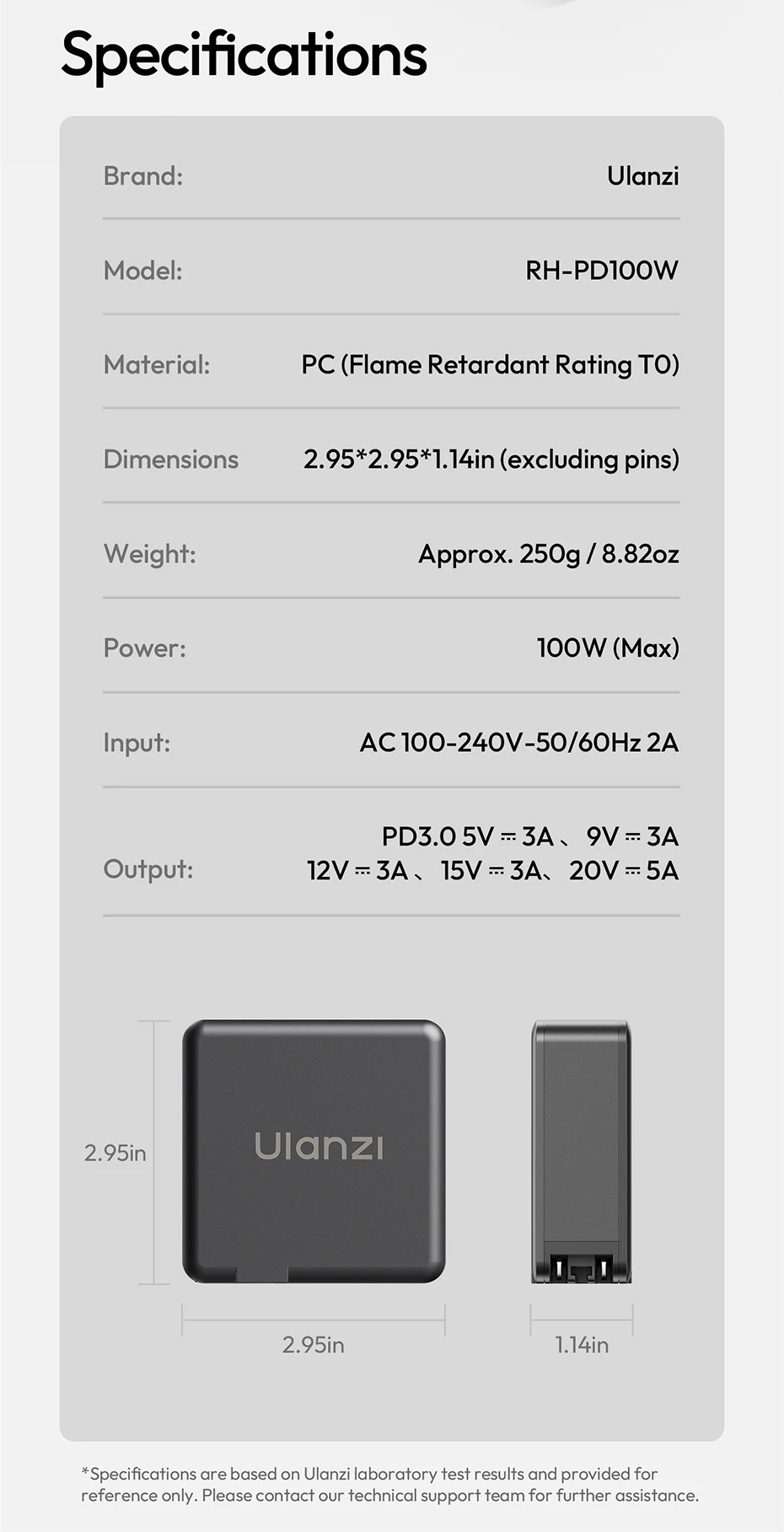 Tehnički podaci Ulanzi RH-PD100W