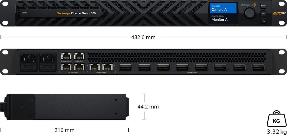 Blackmagic Ethernet Switch 820 – Dimenzije i masa