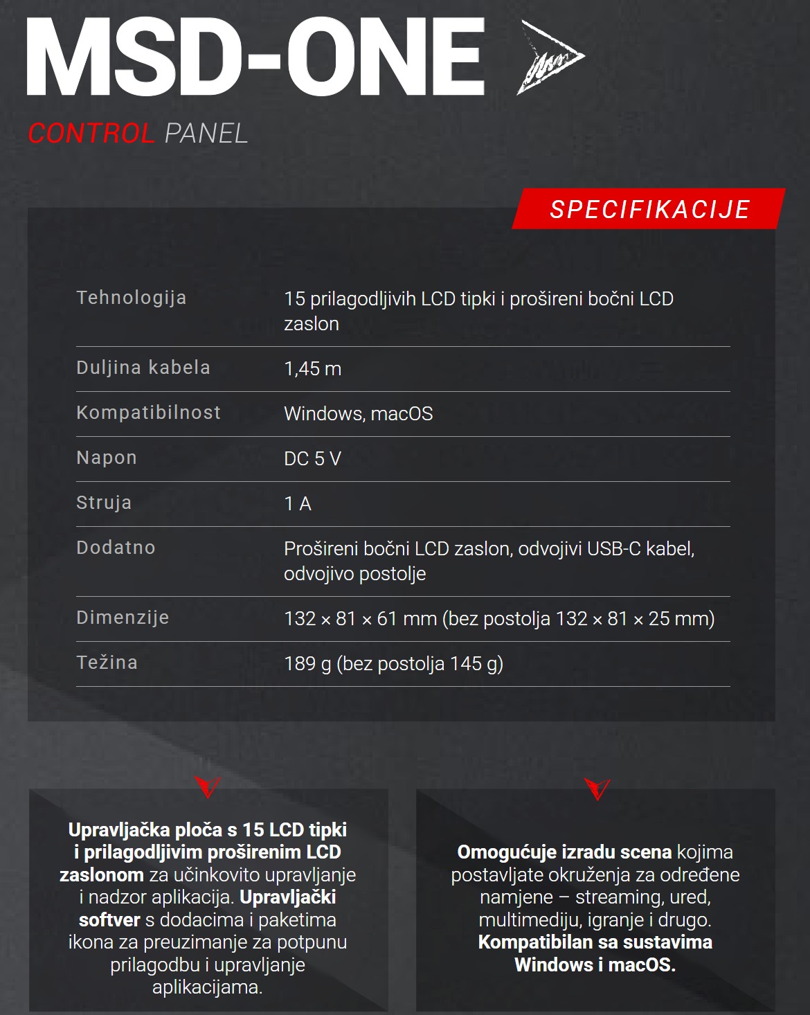 Mars Gaming MSD-ONE – Tehnički podaci ukratko