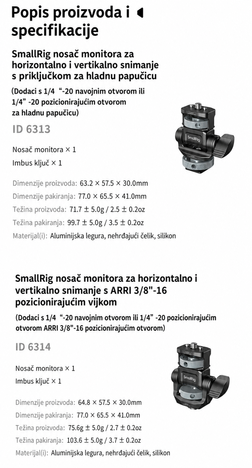 SmallRig Monitor Support 6314 – chorvatská infografika 9