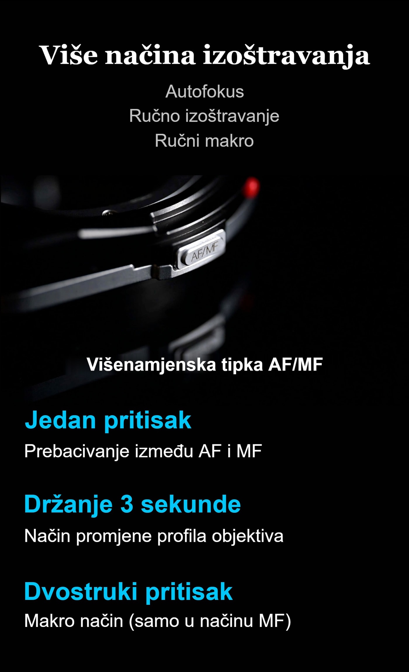 Megadap M2RF – Tri načina izoštravanja na jednoj tipki