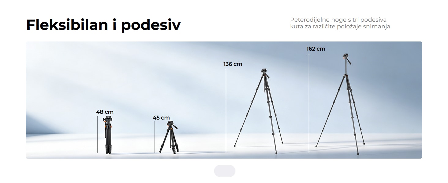 K&F Concept A305A1+FH-04 – 162 cm aluminijski video stativ s fluidnom glavom