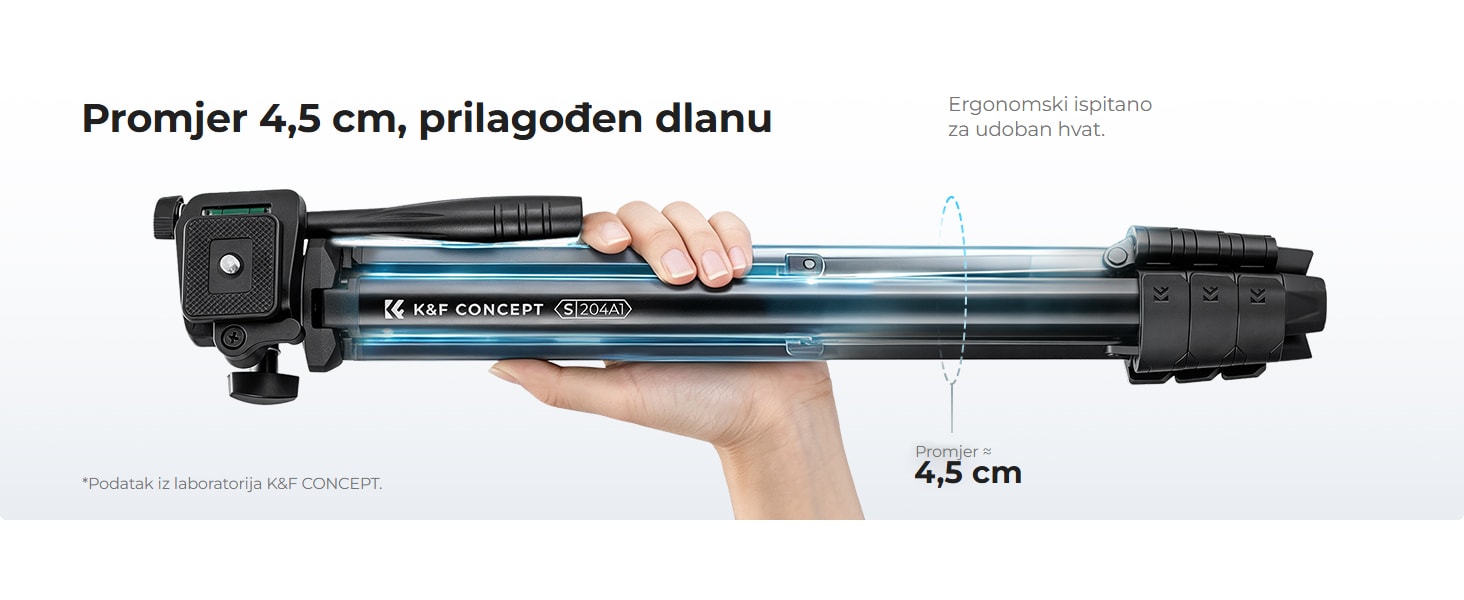 K&F Concept S204A1 – aluminijski putni stativ 147 cm s 3-smjernom glavom