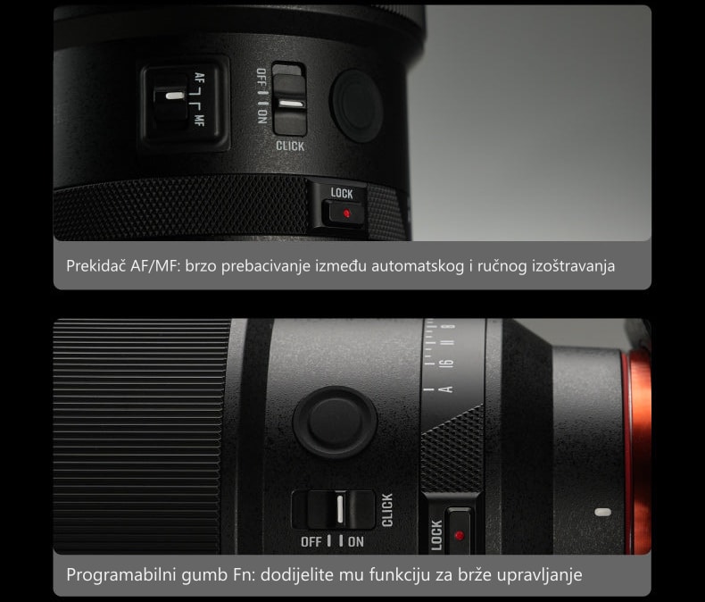 Meike 85mm F1.4 STM MIX II FZ – Upravljački elementi na objektivu